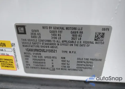 2016 GMC Acadia Slt-1 z USA, uszkodzony, nr VIN 1GKKVRKD9GJ150521